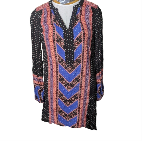 Free People High-Low Hem Black Multicolor Boho w/Geometric ...Size Small - Picture 1 of 6